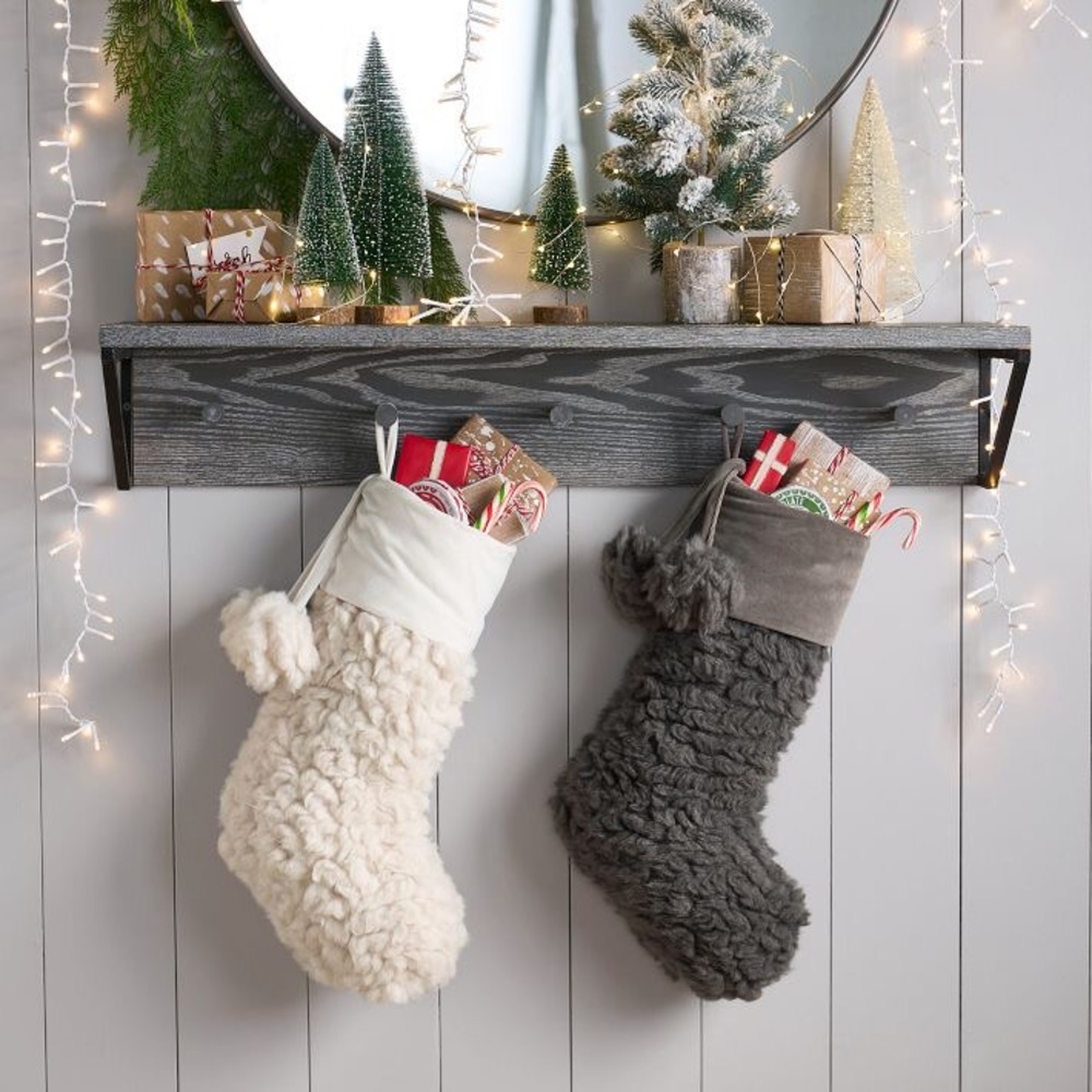 Pottery Barn Teen Oversized and Fluffy Faux Sherpa Stocking with Pom-Pom Accent - Picture 2 of 3